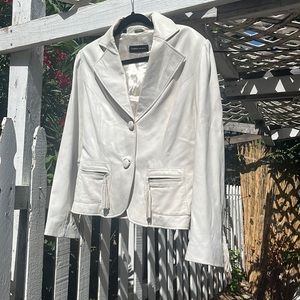 Vintage White Leather Jacket with Tassels